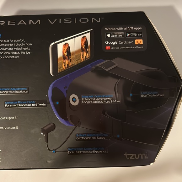 Dream Vision VR Virtual Reality 360 Smartphone Headset Earbuds iOS Android Black - Picture 7 of 9
